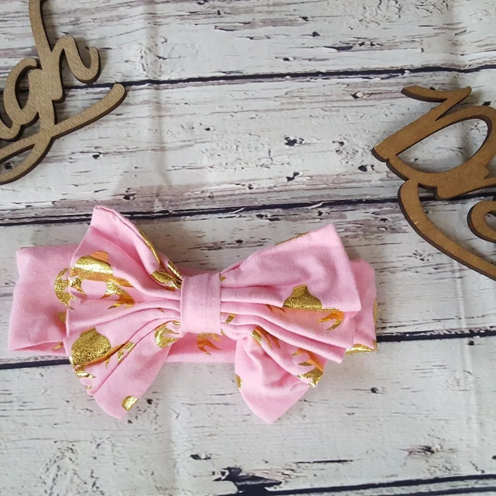 Pink and Gold Deer Headband for Baby Girls and Toddler Girls